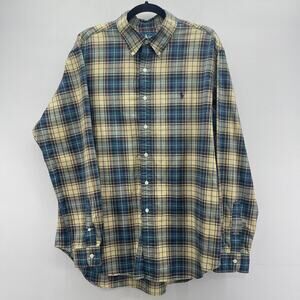 Vintage Ralph Lauren Classic Fit Blue Yellow Plaid Long Sleeve Button Down Shirt